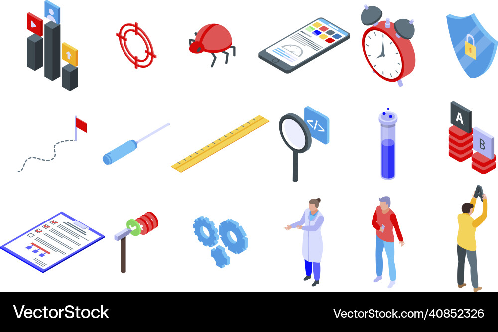 Testing software icons set isometric style vector image