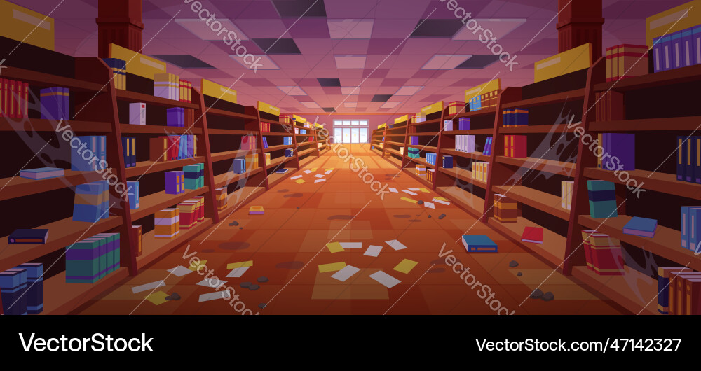 Abandoned book store cartoon background Abandoned book store cartoon background vector image