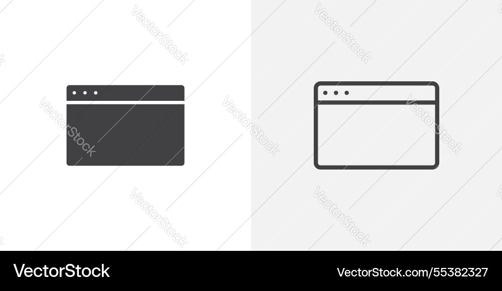Browser icons in black fill and liner versions Browser icons in black fill and liner versions vector image