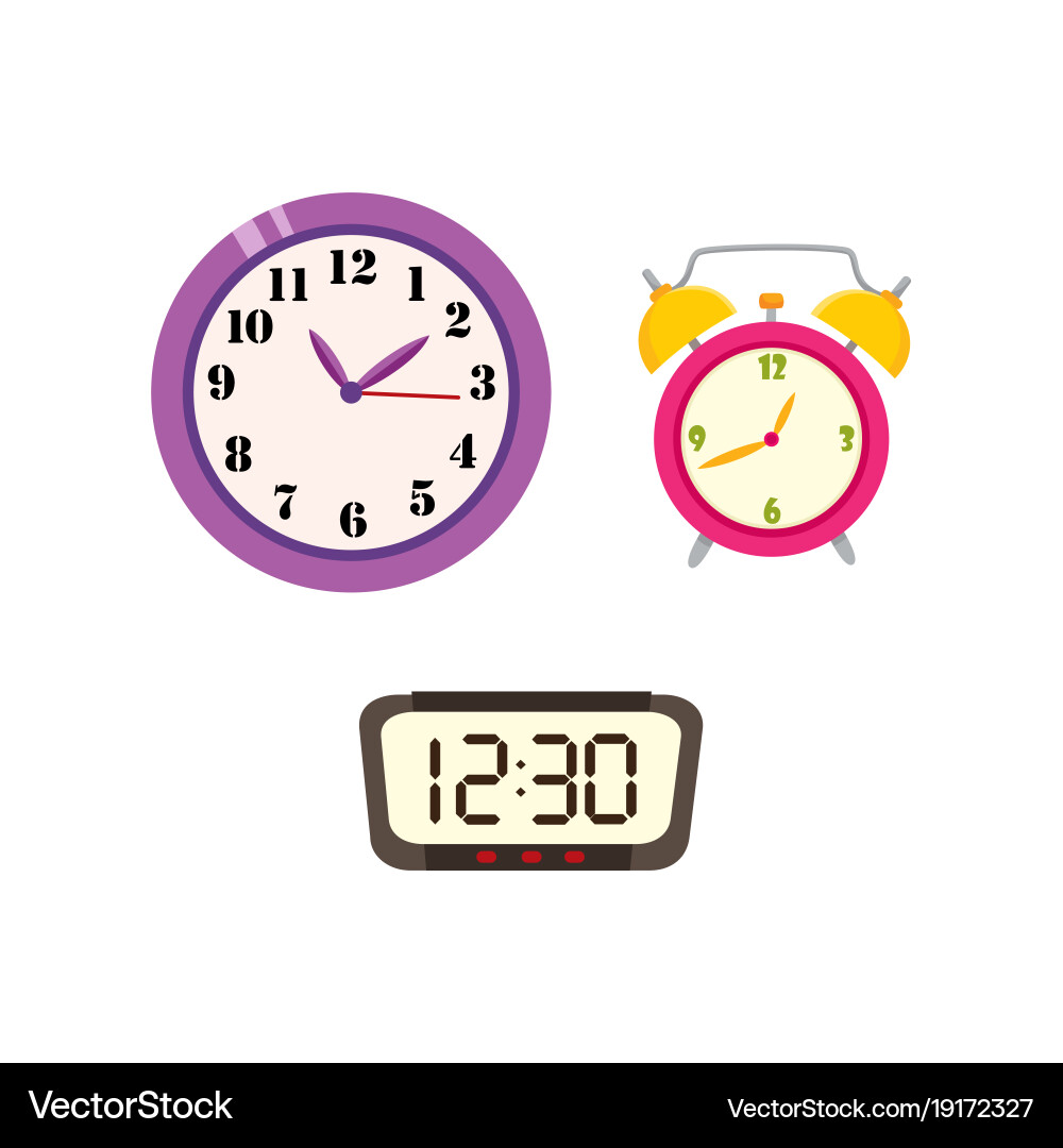 Flat clock types icon set isolated Vector Image