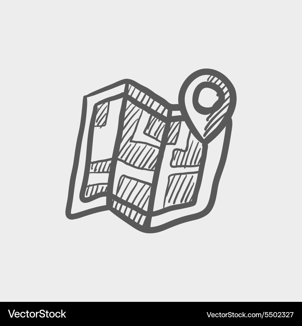 Folded map with pin sketch icon vector image