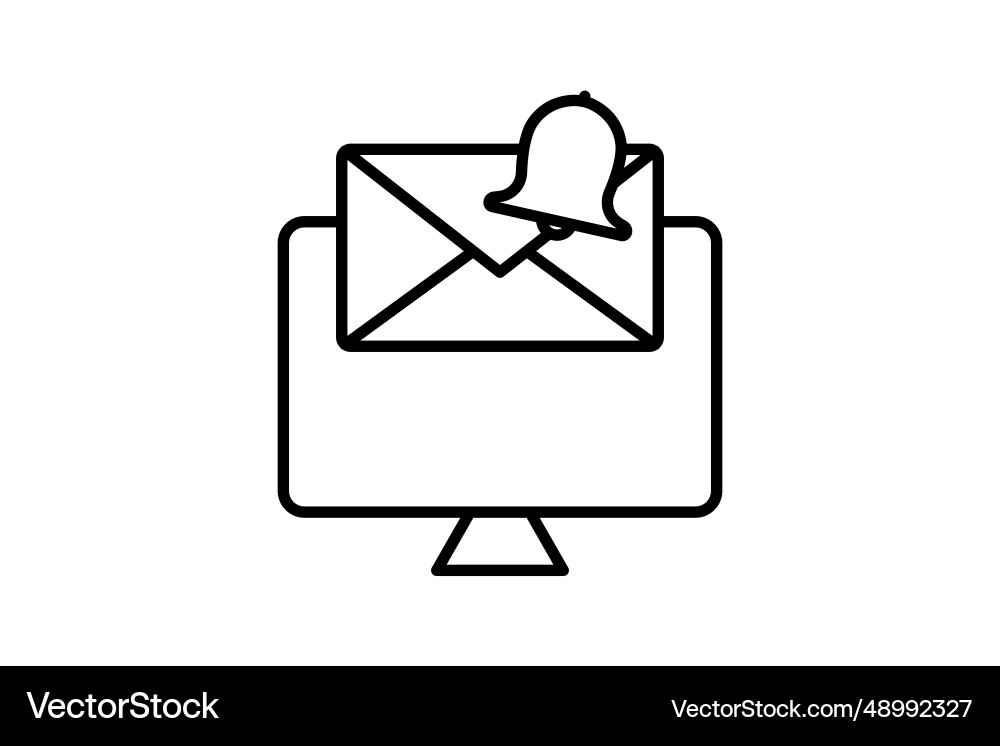 Mail notification icon computer with bell Mail notification icon computer with bell vector image