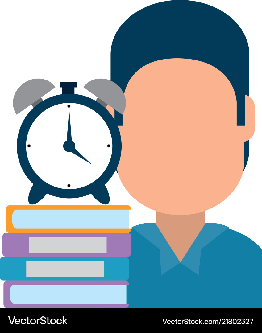 Man with text books and alarm clock Man with text books and alarm clock vector image