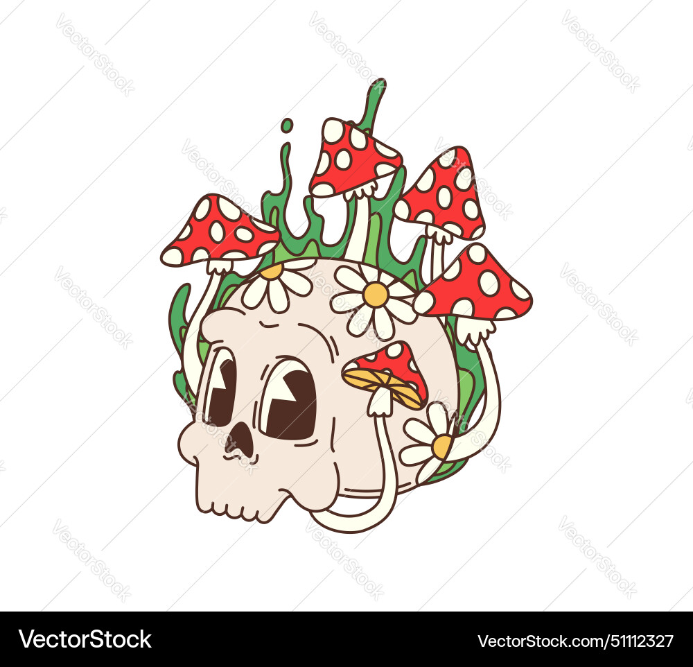 Psychedelic Skull with Mushrooms Vector Image