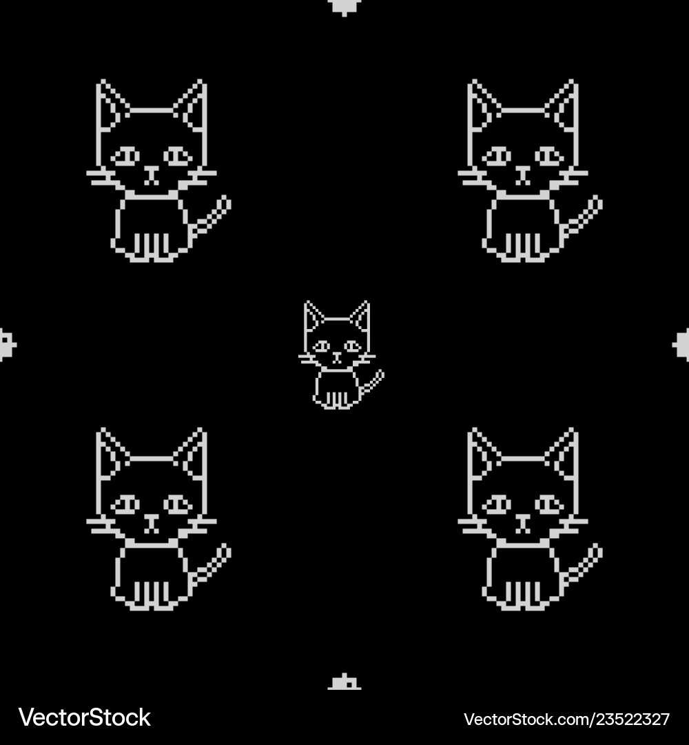 Seamless pattern cat pixel art on black background Vector Image