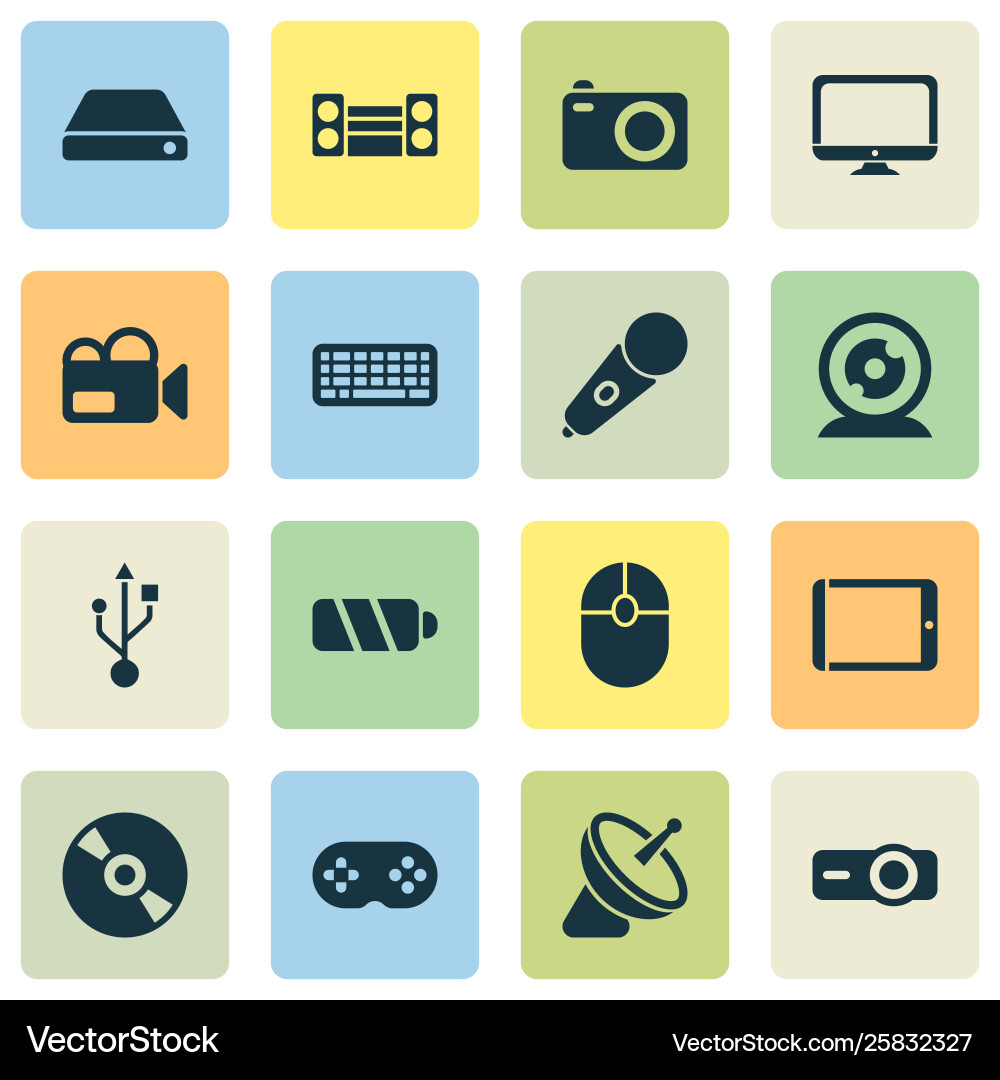 Technology icons set with joystick video camera Technology icons set with joystick video camera vector image
