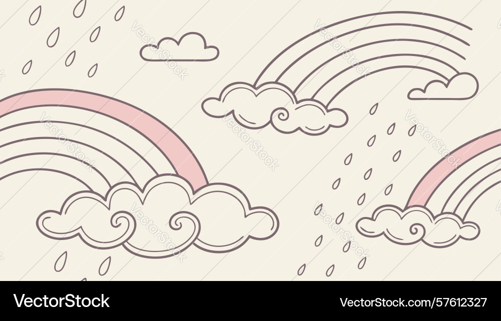 Whimsical rainbow and raindrop pattern with soft vector image