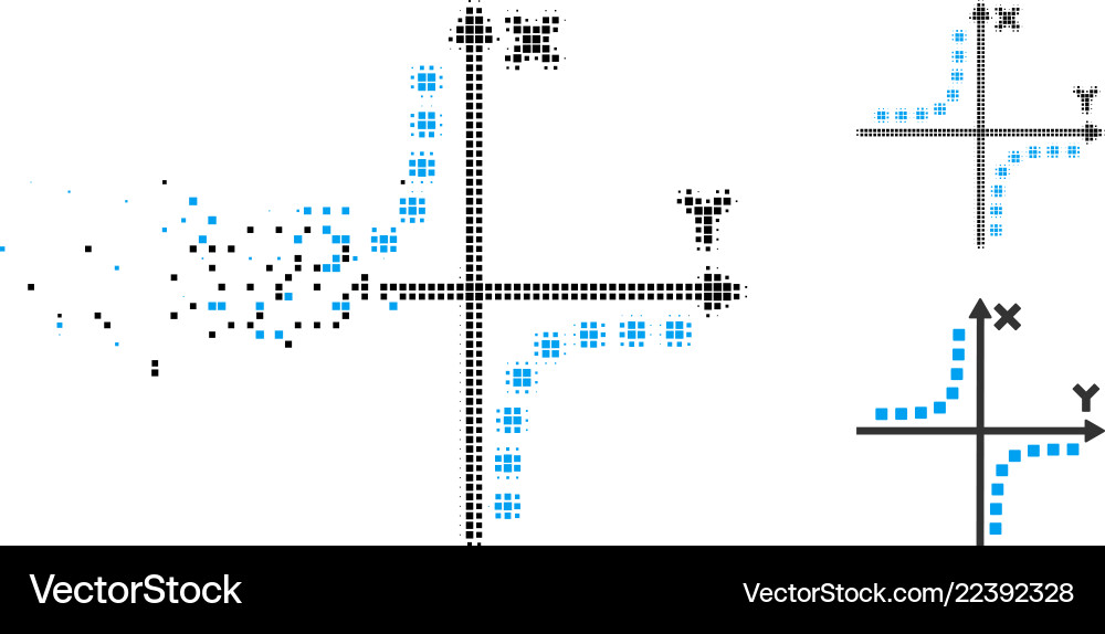Broken pixelated halftone hyperbola plot icon Broken pixelated halftone hyperbola plot icon vector image