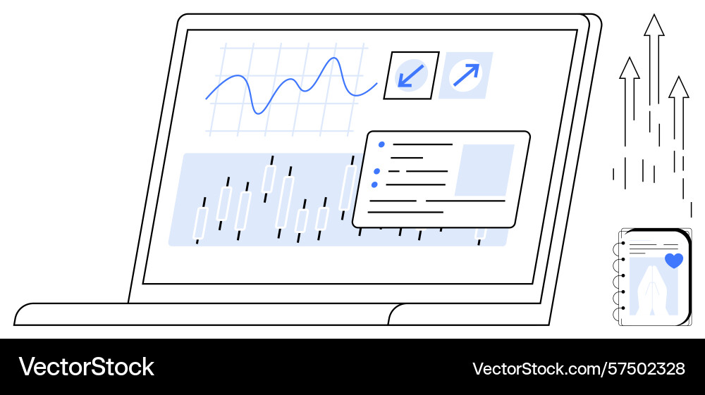 Data analysis dashboard on laptop with mobile app Data analysis dashboard on laptop with mobile app vector image