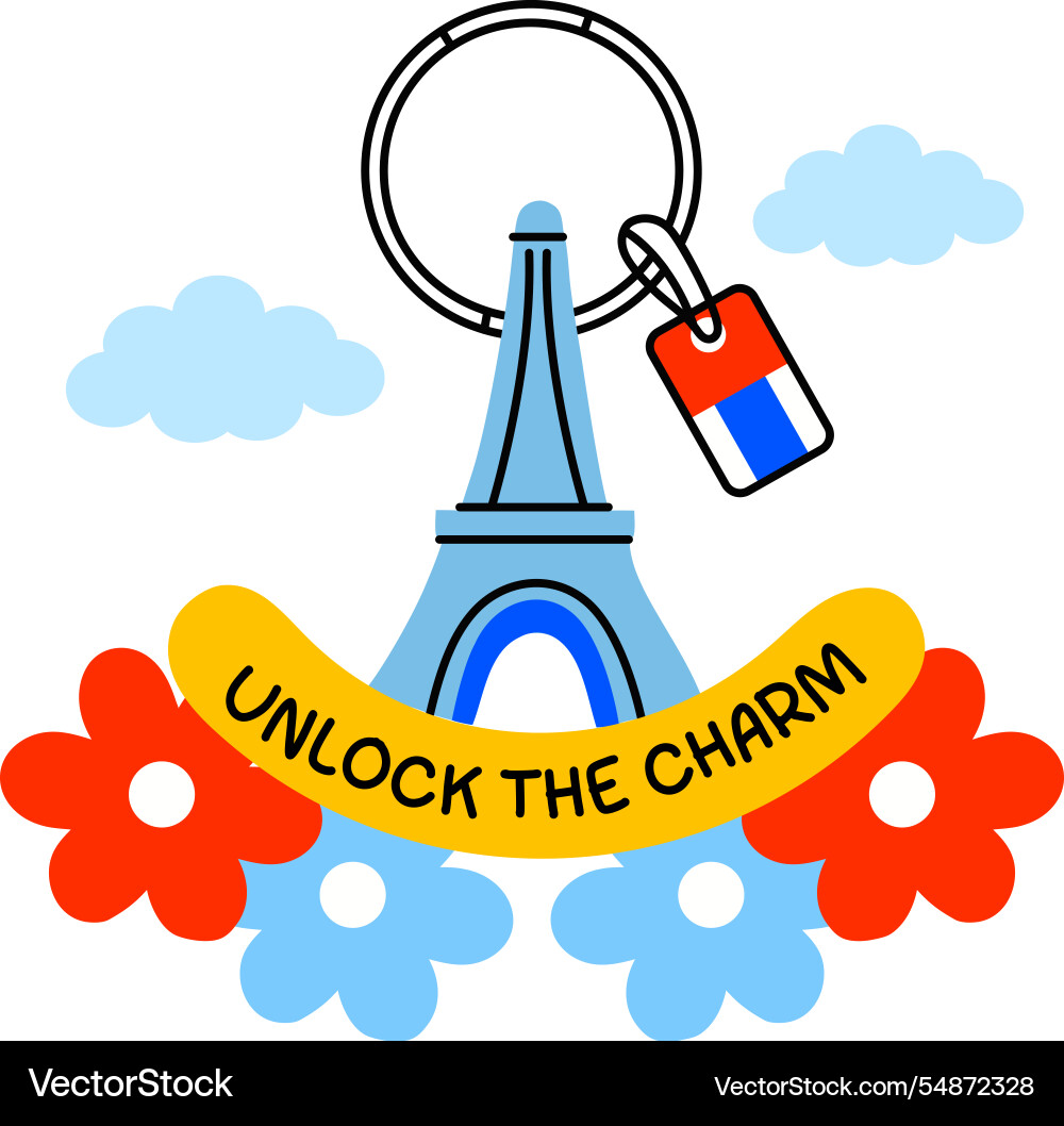 Eiffel keychain with unlock the charm text flat s Vector Image