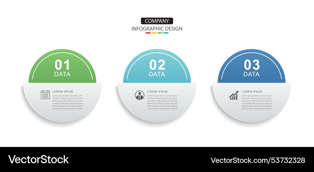 Infographics circle timeline with 3 number data Infographics circle timeline with 3 number data vector image