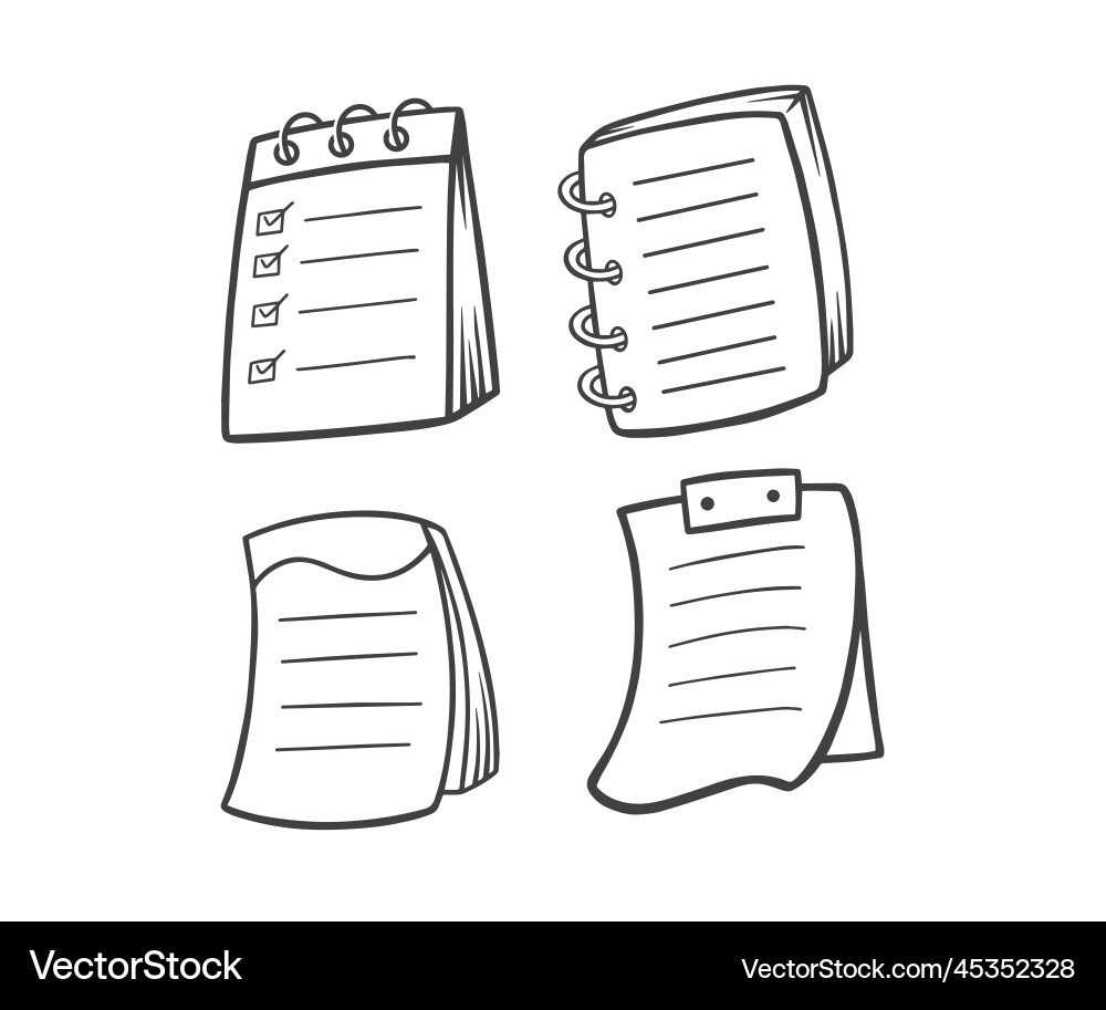 Notebook set with hand drawn sketch outline style vector image