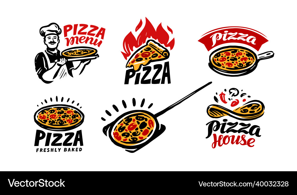 Pizza logo set emblems or restaurant menu Pizza logo set emblems or restaurant menu vector image