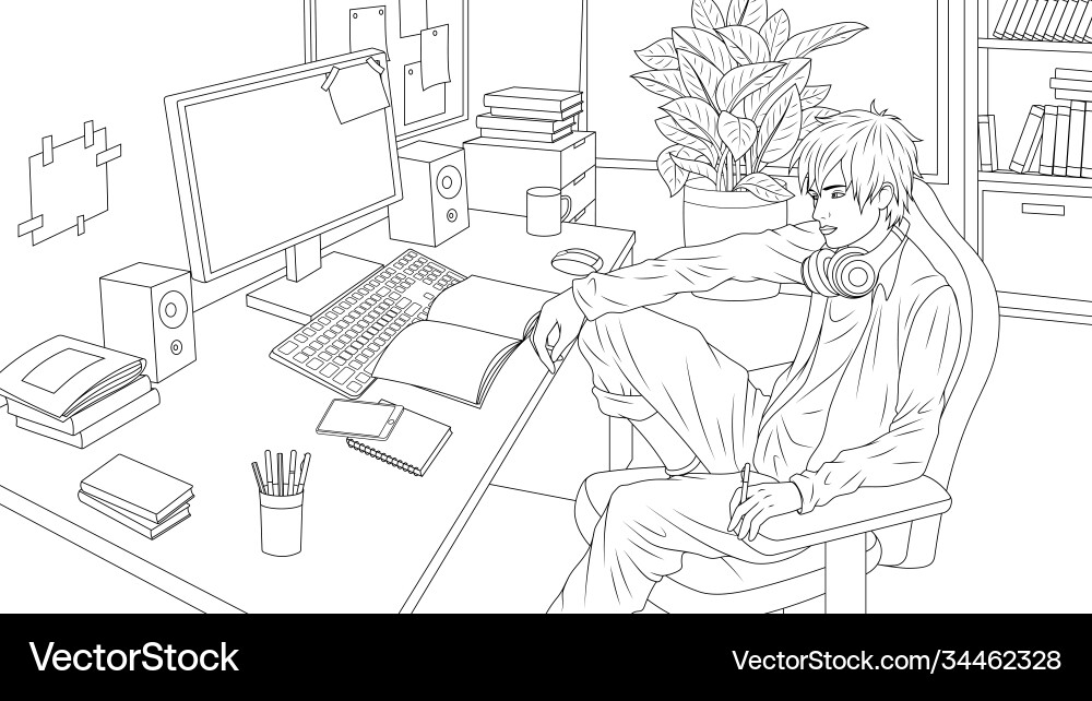 Student Coding at Computer Vector Image