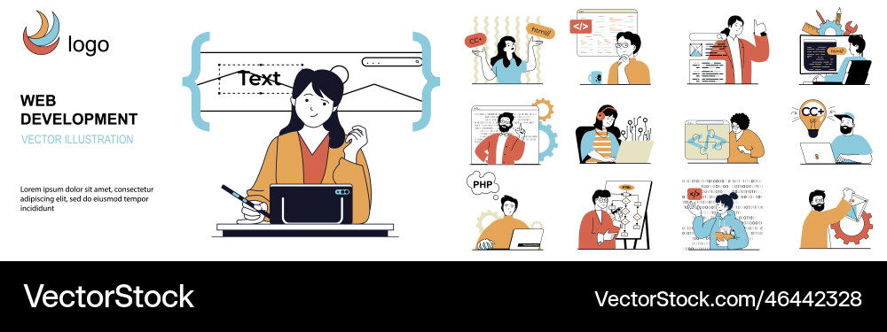 Web development concept with character situations Web development concept with character situations vector image