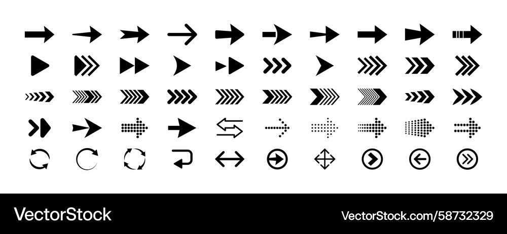 Arrow icon set cursor arrows in different styles Arrow icon set cursor arrows in different styles Vector Image