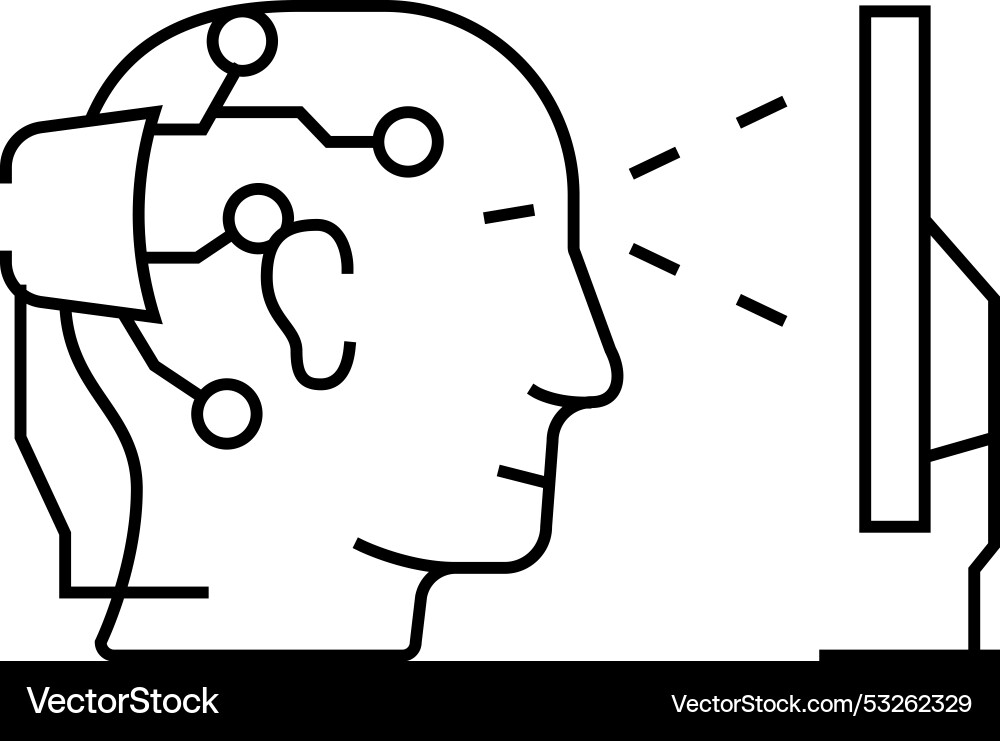 Brain interface device future technology line icon Vector Image
