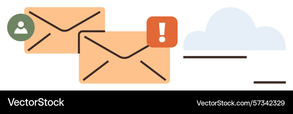 Email communication with notifications and cloud vector image