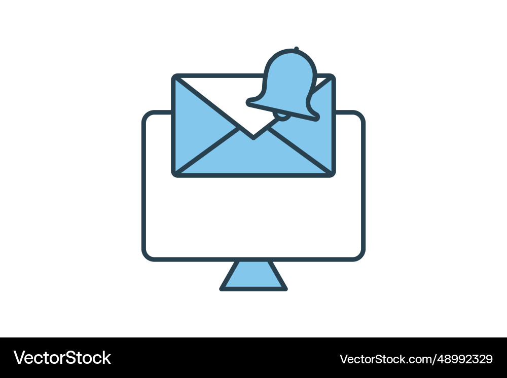 Mail notification icon computer with bell Mail notification icon computer with bell vector image