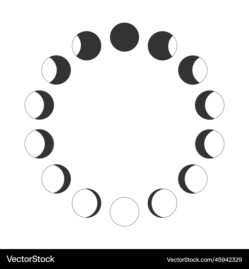 Outline moon phases calendar lunar cycle waning Outline moon phases calendar lunar cycle waning vector image