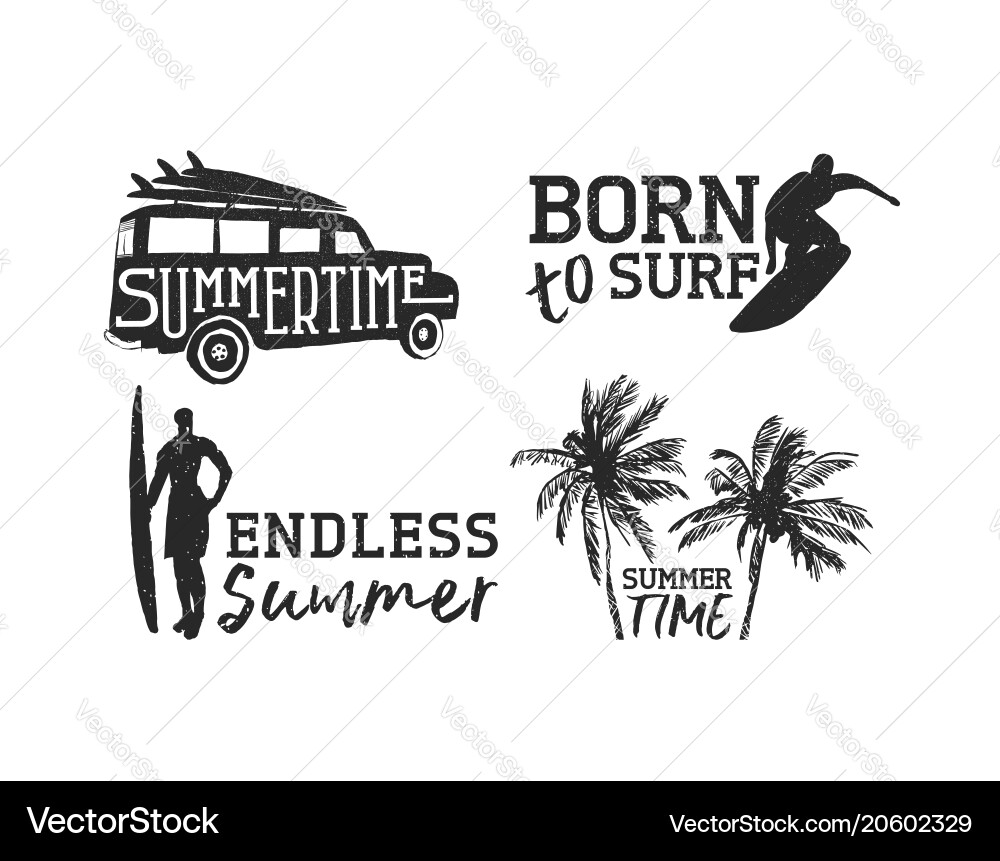 Retro Surf Label Set - Summer Vibes Vector Image
