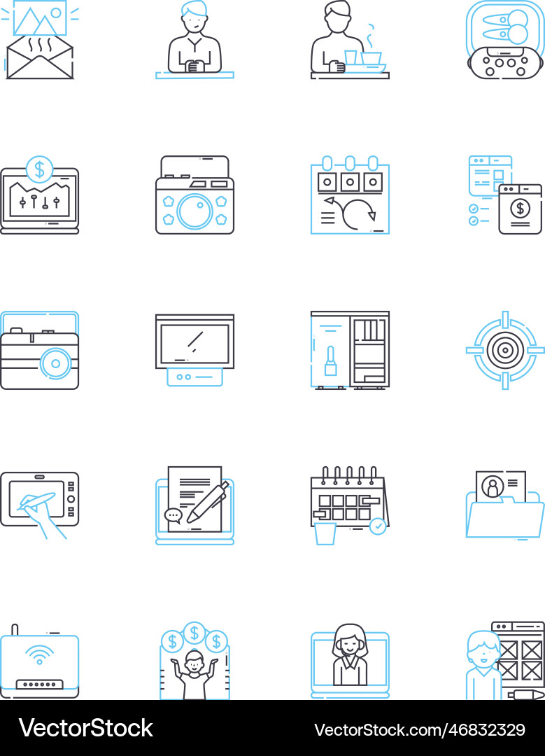 Scanner linear icons set digitalize ocr sheet Vector Image