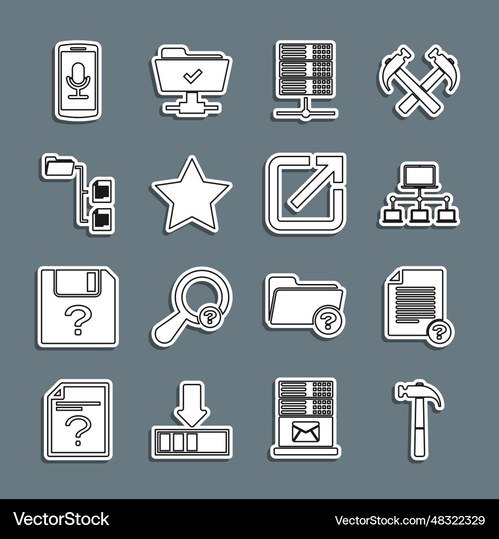 Set line hammer unknown document computer network Vector Image