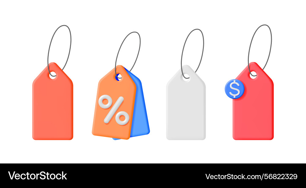 Set of 3d rendering price tag signs empty Set of 3d rendering price tag signs empty vector image