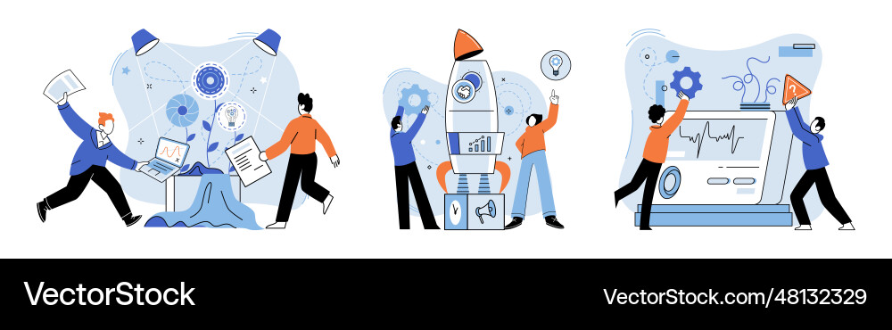 Team solving problems gears and technical wheels Team solving problems gears and technical wheels vector image