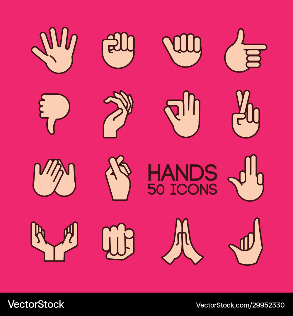 Bundle hands signals line and fill style in red Bundle hands signals line and fill style in red Vector Image