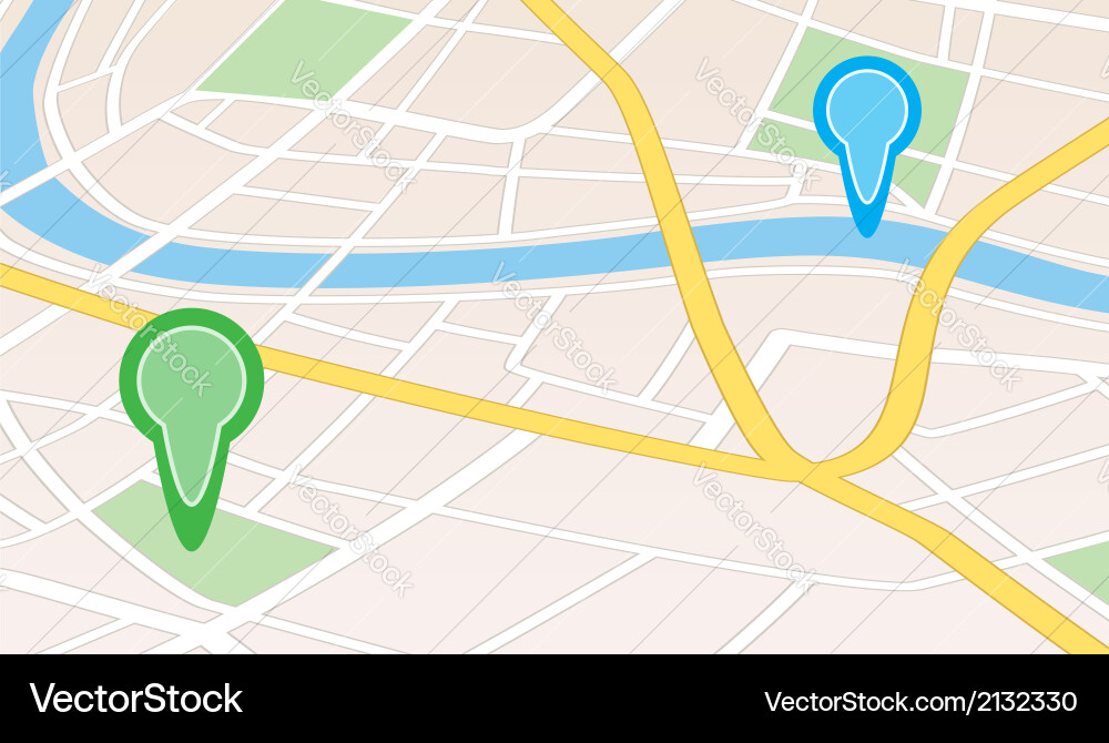 City map with river and pointers in perspective vector image