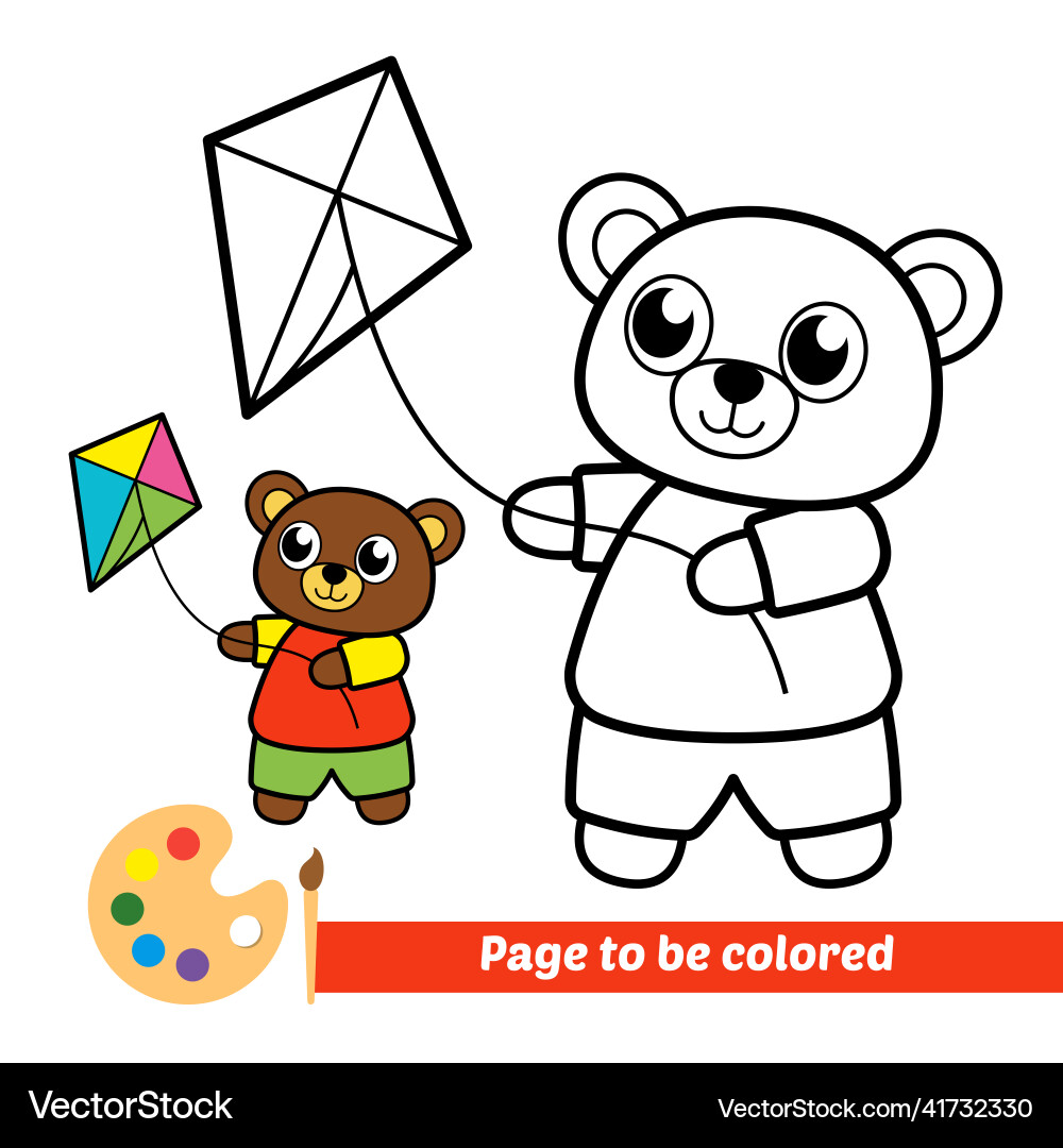 Coloring book for kids bear playing kite – Royalty-Free Vector | VectorStock, image size:1000x1080