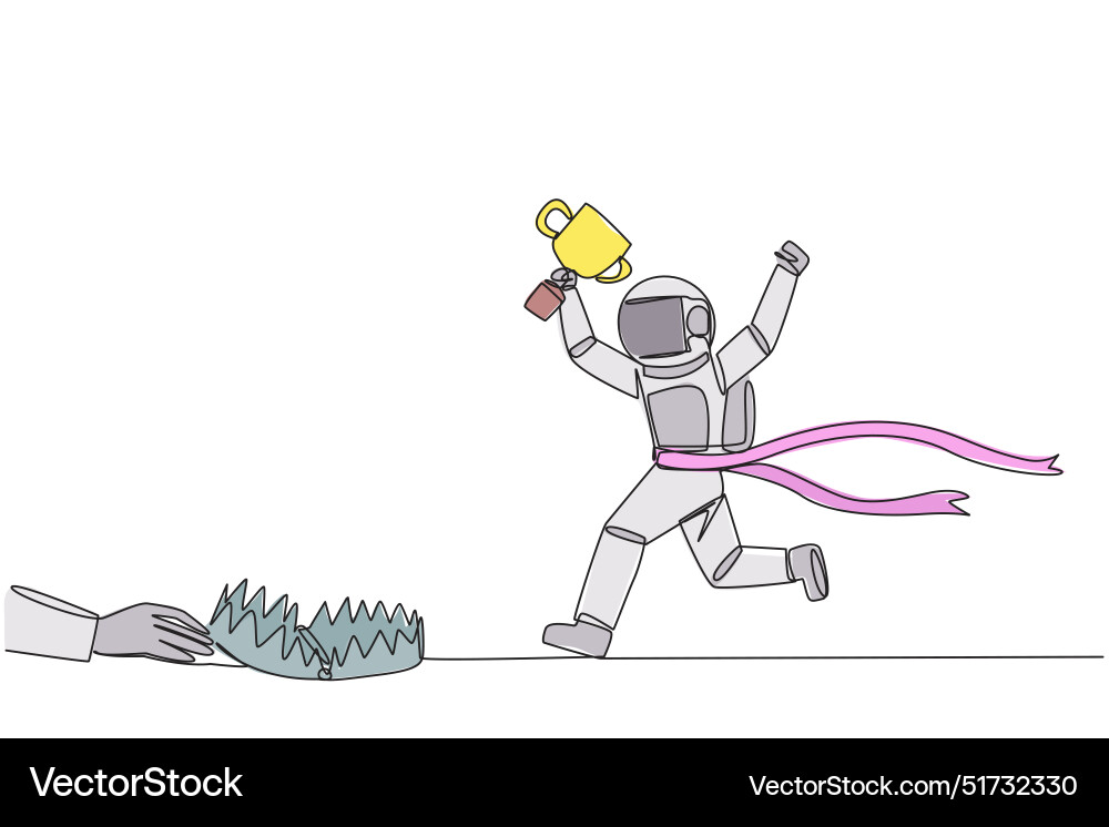 Continuous one line drawing astronaut running Continuous one line drawing astronaut running vector image
