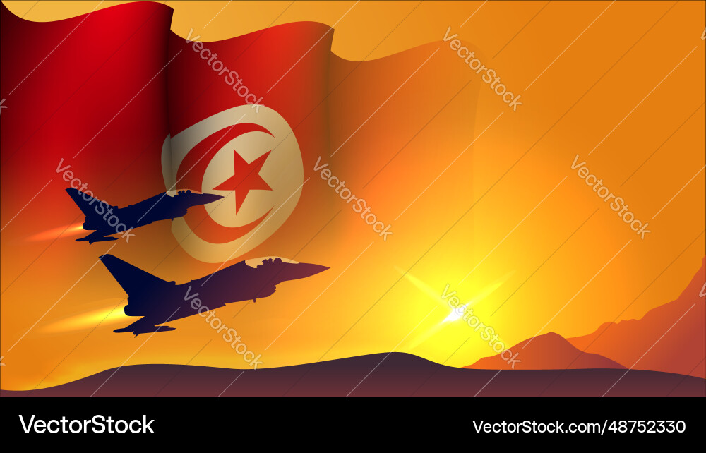 Fighter jet plane with tunisia waving flag Fighter jet plane with tunisia waving flag vector image
