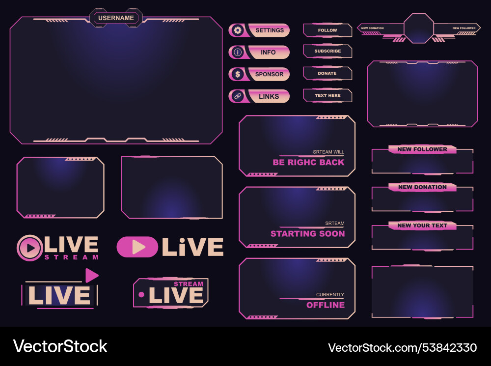 Gamers stream screen frames mega set elements Vector Image