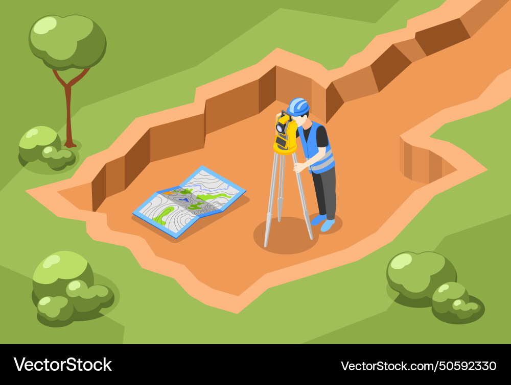 Geodesic measuring isometric composition Vector Image