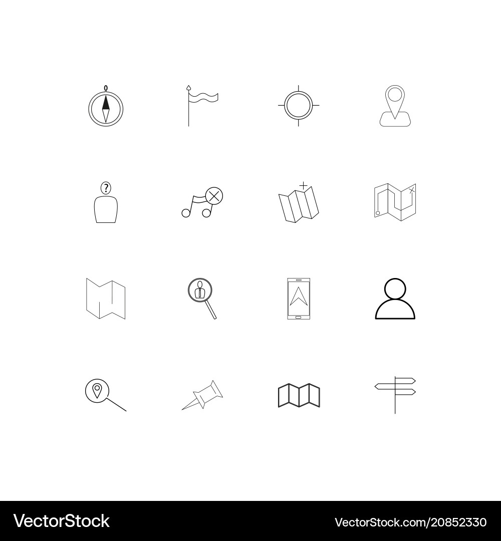 Maps and navigation linear thin icons set vector image