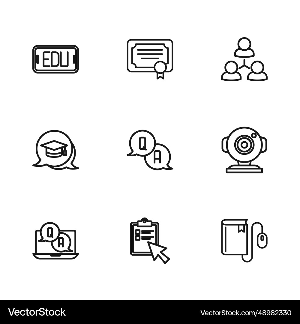 Set line online quiz test survey web camera Set line online quiz test survey web camera Vector Image