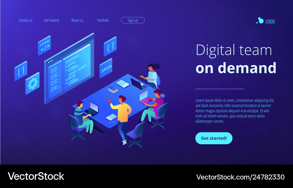 Software development team isometric 3d landing Software development team isometric 3d landing vector image