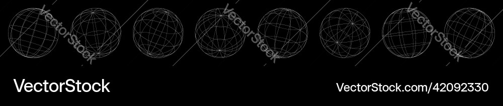 Wireframe grid mesh sphere globe ball set vector image