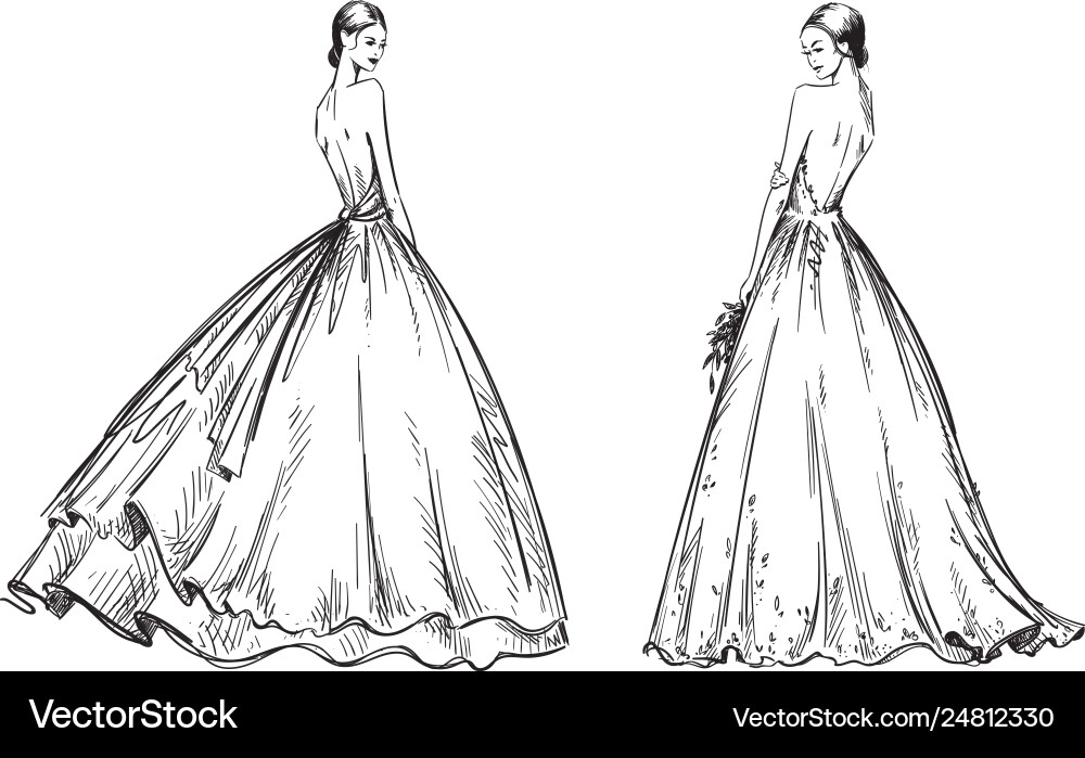 Young women wearing wedding dresses bridal look Young women wearing wedding dresses bridal look vector image