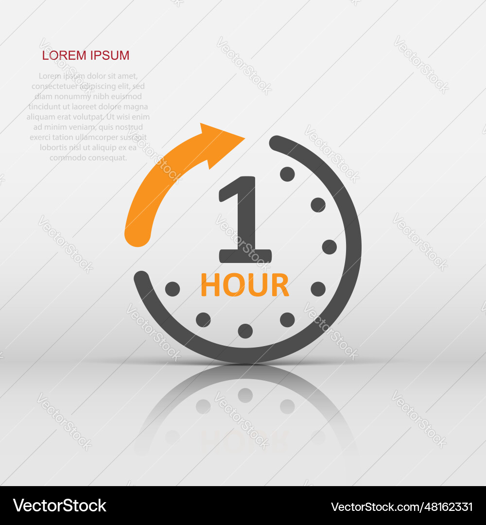 1 hour clock icon in flat style timer countdown 1 hour clock icon in flat style timer countdown vector image