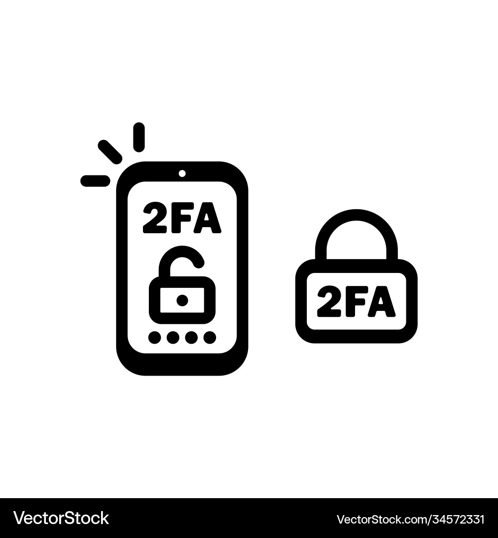 2fa line icon in black two factor authentication 2fa line icon in black two factor authentication vector image