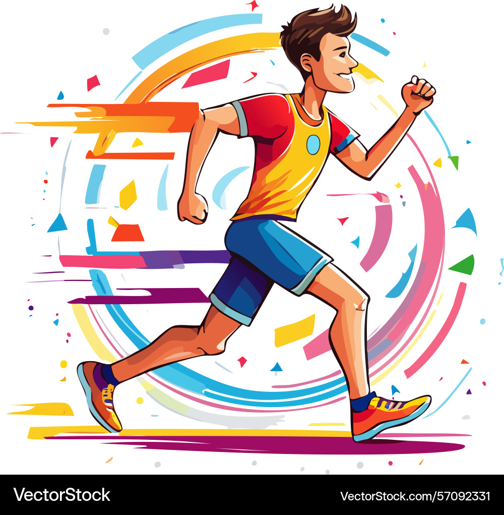 Cartoon man running on colorful background Vector Image
