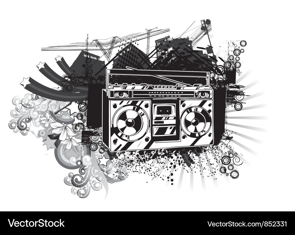 Cassette player with urban background Vector Image