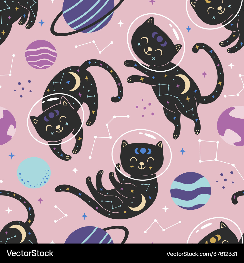 Celestial Cats Space Pattern vector image