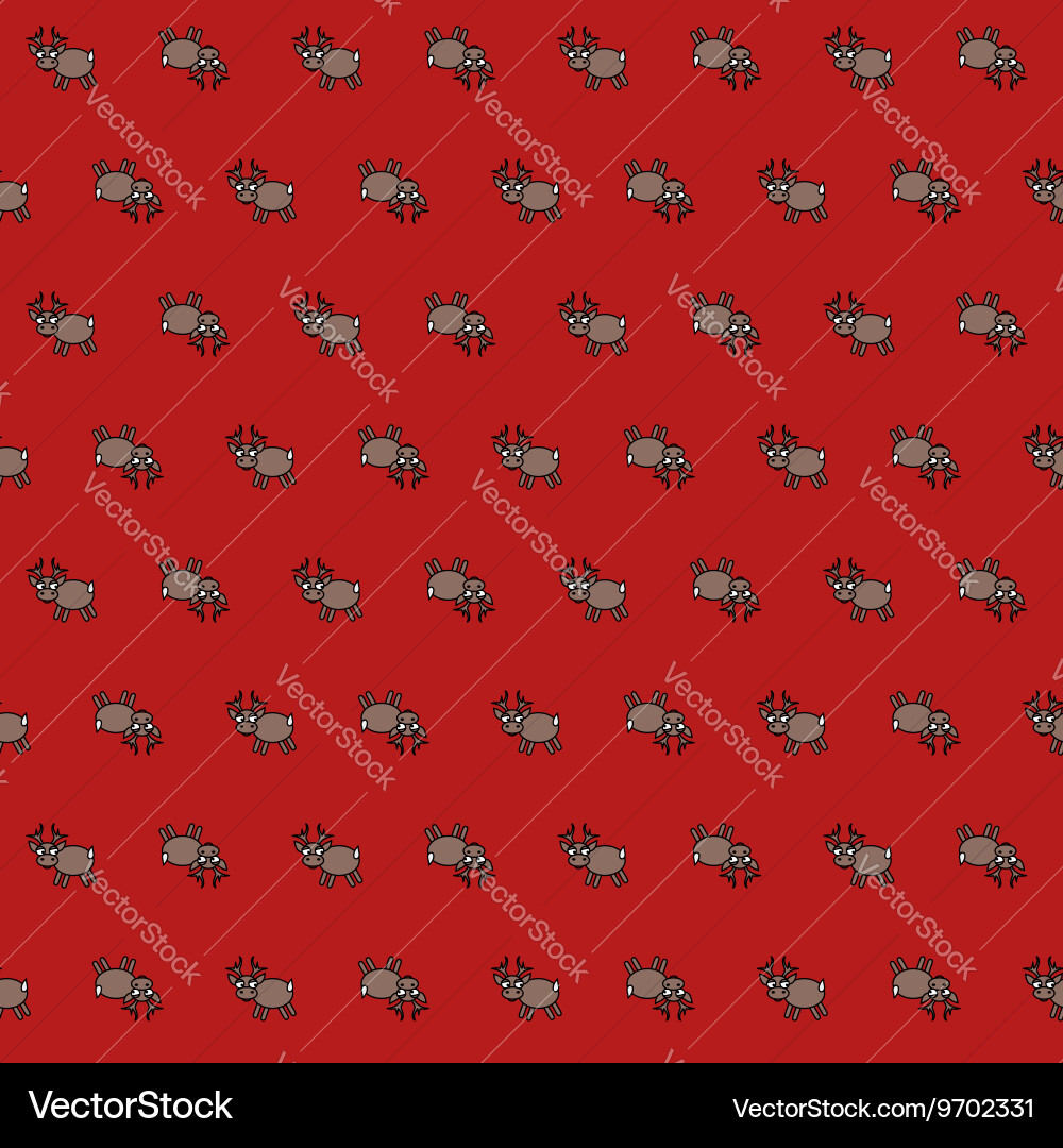 Christmas pattern with deers on red background Vector Image