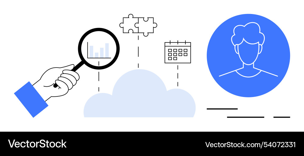 Cloud data analysis with magnifying glass user Vector Image