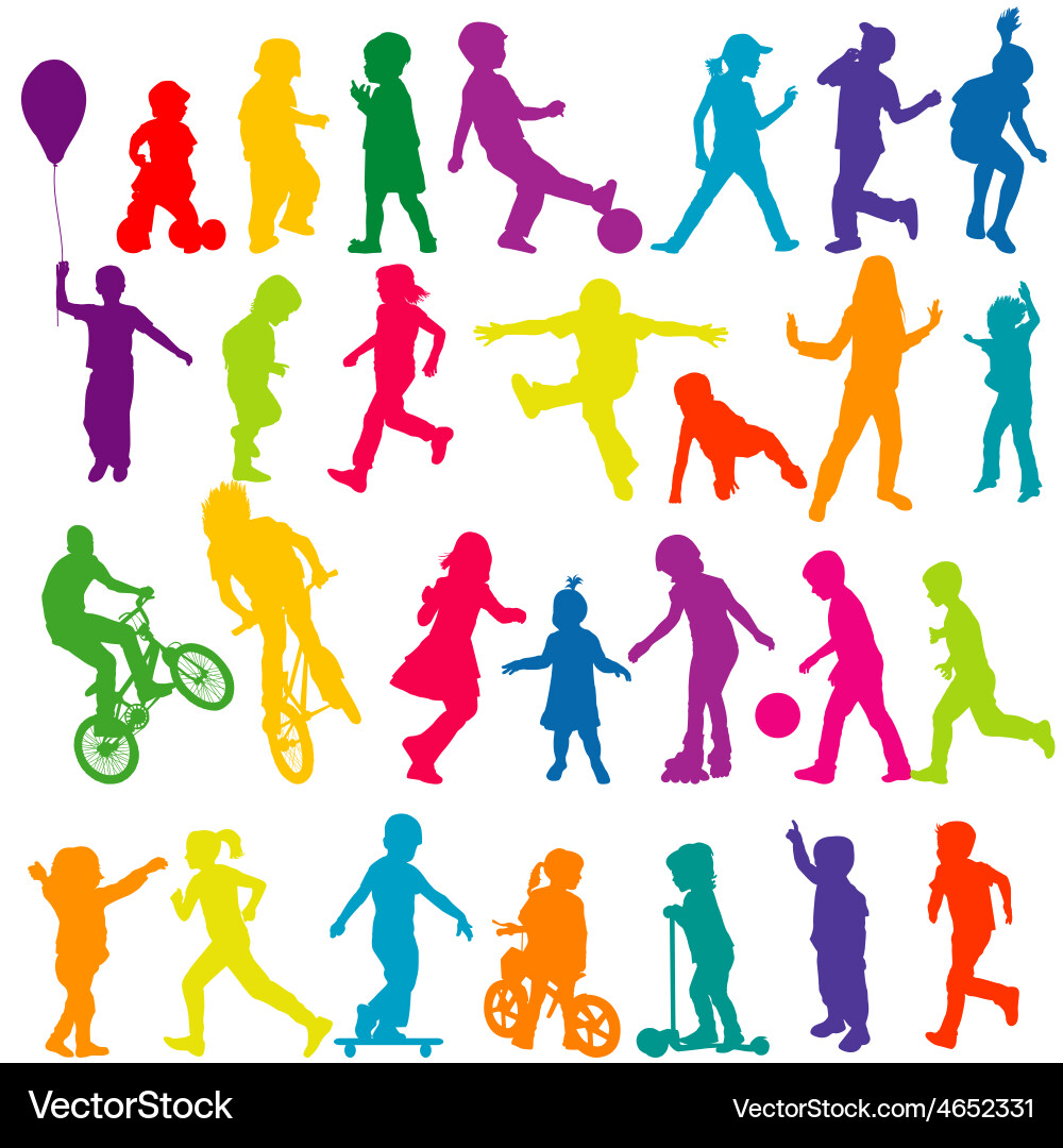 Colorful Child Silhouettes Vector Image