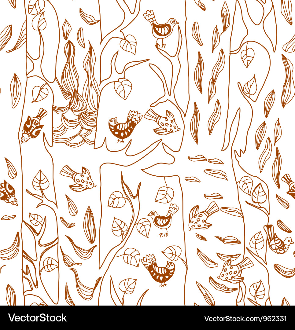 Cute Tree & Bird Seamless Pattern vector image